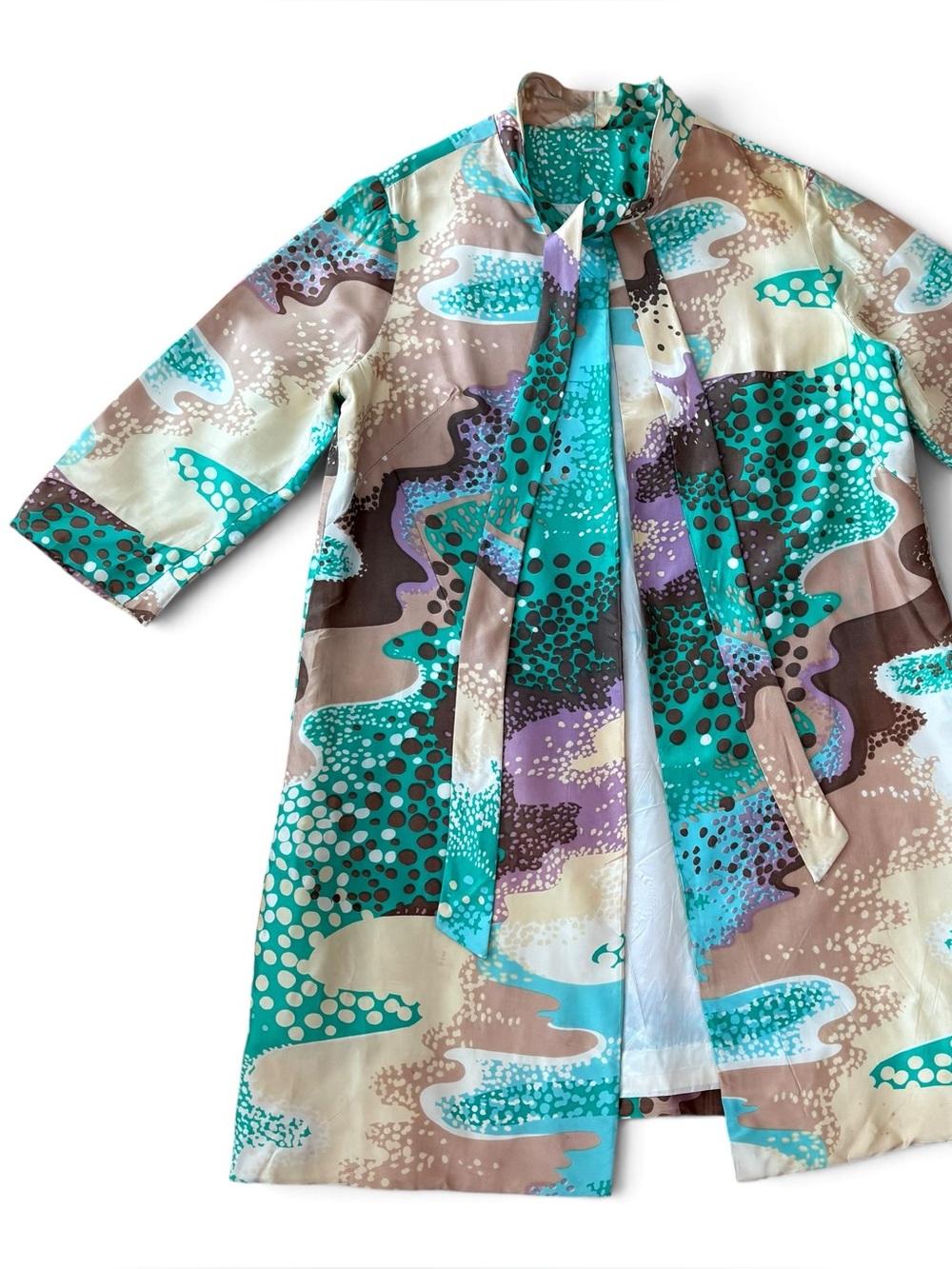 Vintage 60s 70s Retro Funky Groovy Trippy Print Cape LightweightJacket Mock Neck